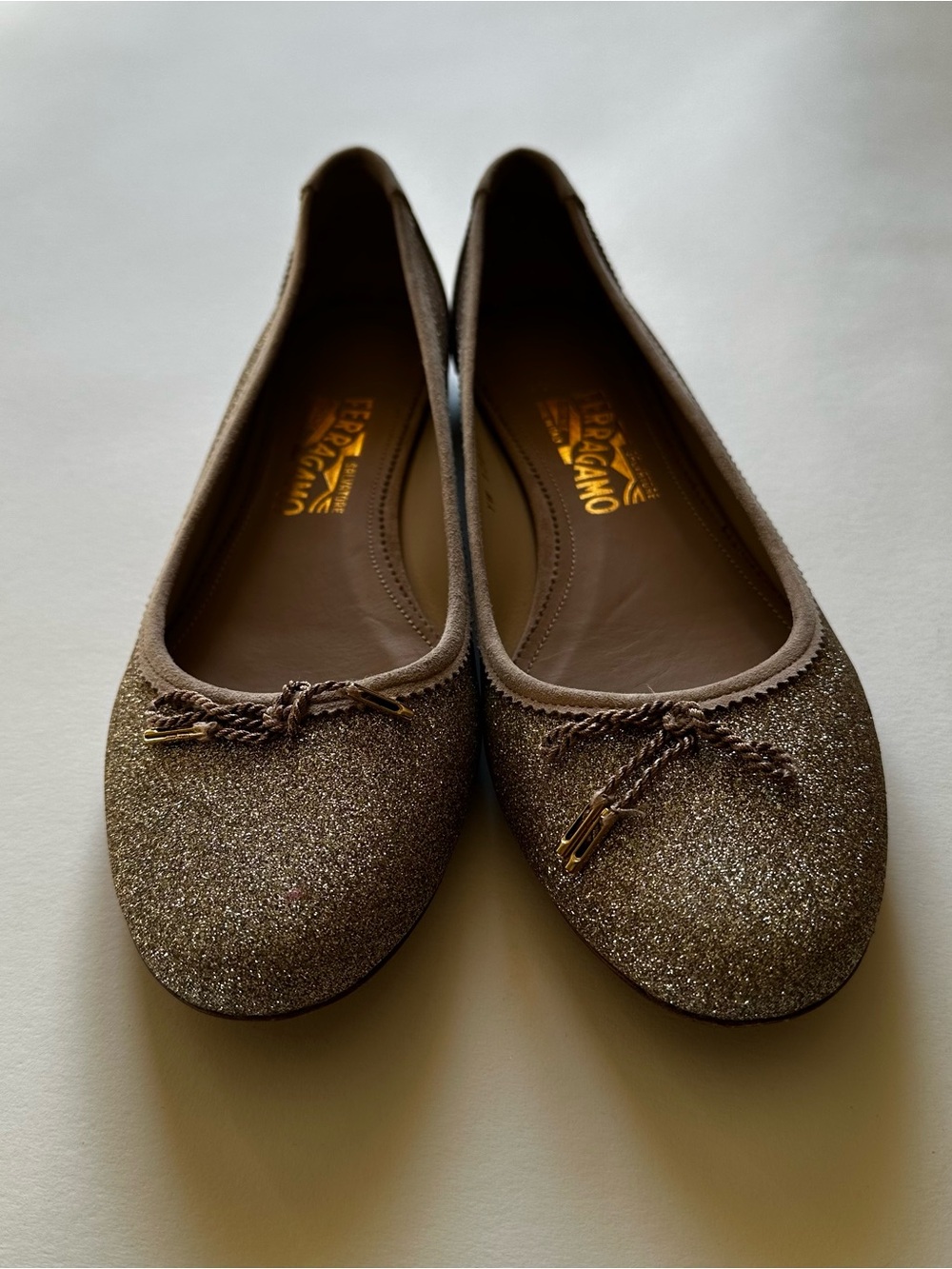 Salvatore Ferragamo Sparkly Ballet Flats Champagne Gold Glitter 9.5M - Picture 5 of 7